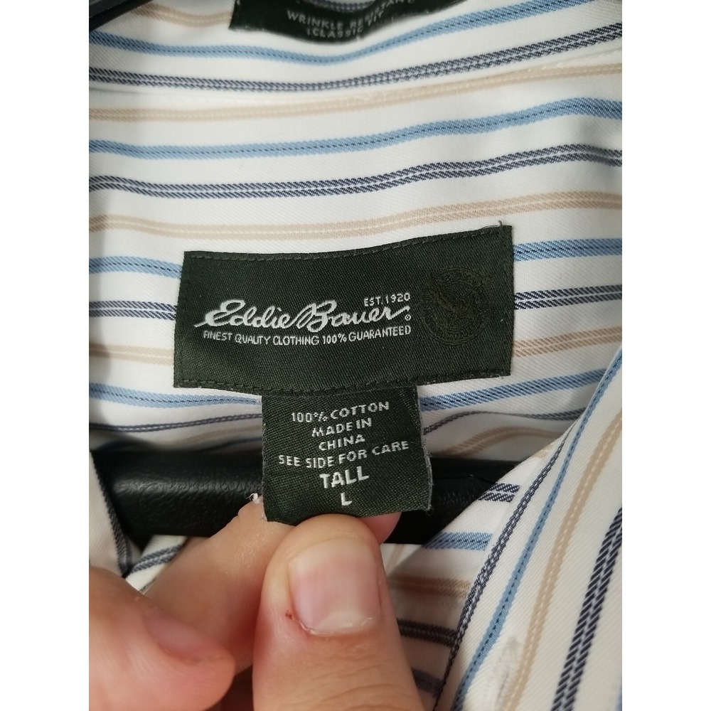 Eddie Bauer Shirt Mens Tall Large White‎ Striped Long Sleeve Button Up Classic - Picture 6 of 7